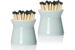 Haillai 2 Pack Match Holder with 6 Pcs Strikers, Handmade Ceramic Match Box for All Matches, Cute Home Decor Match Jar with Striker for Candle, Fireplace, Parlor. (Sold Without Matches) (Baby Blue)