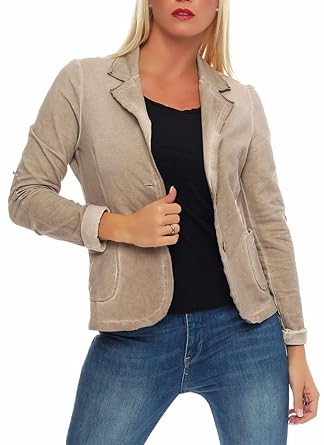 Malito Damen Blazer im Washed Style | Sakko im Basic Look | Kurzjacke mit Knöpfen | Jacke - Jackett - Blouson 1652