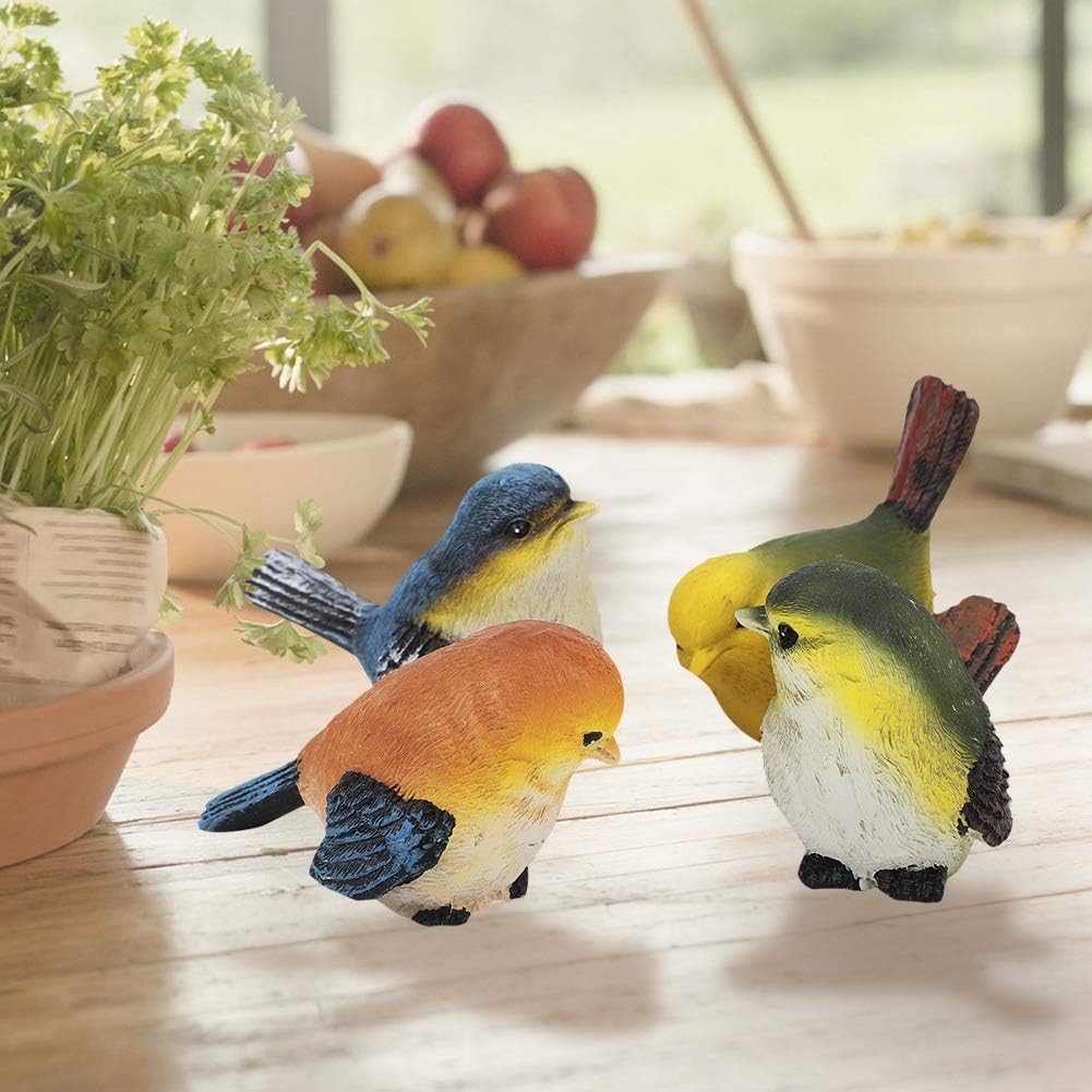 DEWIN Finch Bird Garden Ornaments, 4 Pcs Outdoor Resin Birds Animal Figurine Home Decoration Lawn Garden Courtyard Statues (7 * 5cm) - Image 3