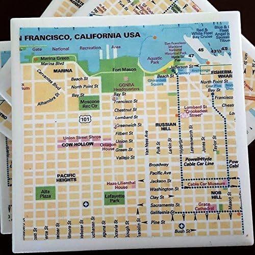 San Francisco Street Map Coasters, Drink Coasters, Set of 4, Full Cork Bottoms