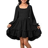 blibean Girls Long Sleeve High-Low Hem Dress Fall Boho Ruffle Casual | Tween &amp; Teen, Wedding Guest, Christmas, Fall, Holiday, Formal, Party, Square Neck, Spring, Above Knee Midi A-Line, Size 4-15