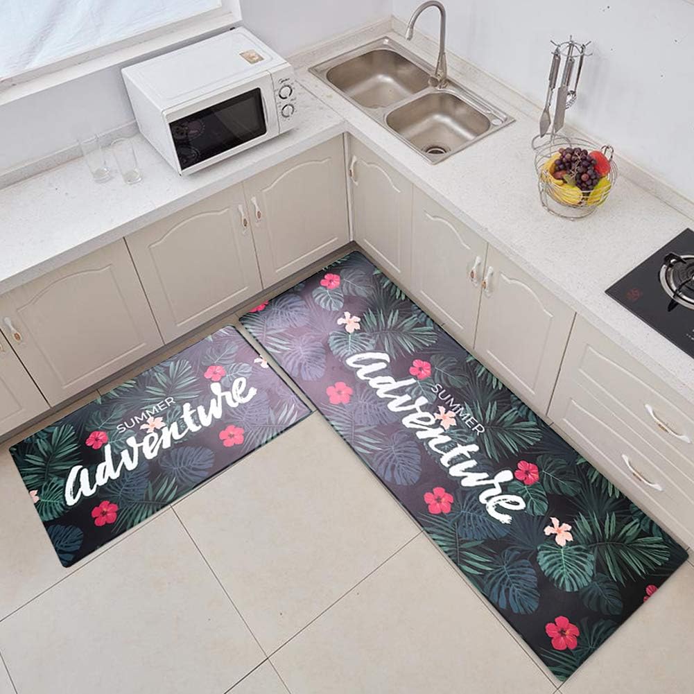 MOROTOLE Kitchen Mat Set, 2 Piece Non-Slip Waterproof Kitchen Rugs Bath Mat Doormat Oil Proof Area Rug Anti Fatigue Kitchen Floor Mat 17"x29"+17"x47"