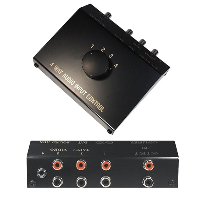 Audio AUX RCA Umschaltbox Schalter Controller Switch Splitter / 1 3,5mm Klinke IN / 3 L-R Cinch IN 1 Cinch Out/Schwarz