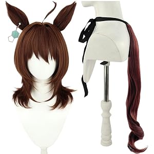 KAKUKAKU Agnes Tachyon Cosplay Wig with Ear Clip Tail Anime Game Uma Musume Wigs Synthetichair Heat Resistant Fiber (Wig Ear