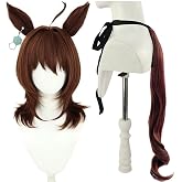 Agnes Tachyon Cosplay Wig with Ear Clip Tail Uma Musume Wigs for Halloween | Synthetichair Heat Resistant Fiber Rose net with Wig Cap