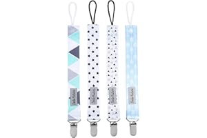 Dodo Babies Pacifier Clip Set - Four Clips Plus Binky Case - Universal Holder Fits Most Paci Brands, Teether Toys and Car Seats - Blue and White Prints for Girls or Boys