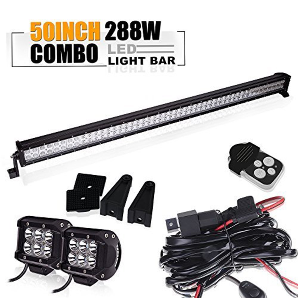 50" 288w LED Light Bar Combo+Pair 4" Lamp+Wiring Kit For Mitsubishi