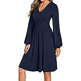 Dokotoo Womens 2026 Spring Summer Wrap V-Neck Long Sleeve Empire Waist Dress Elegant Mini Dresses with Pockets