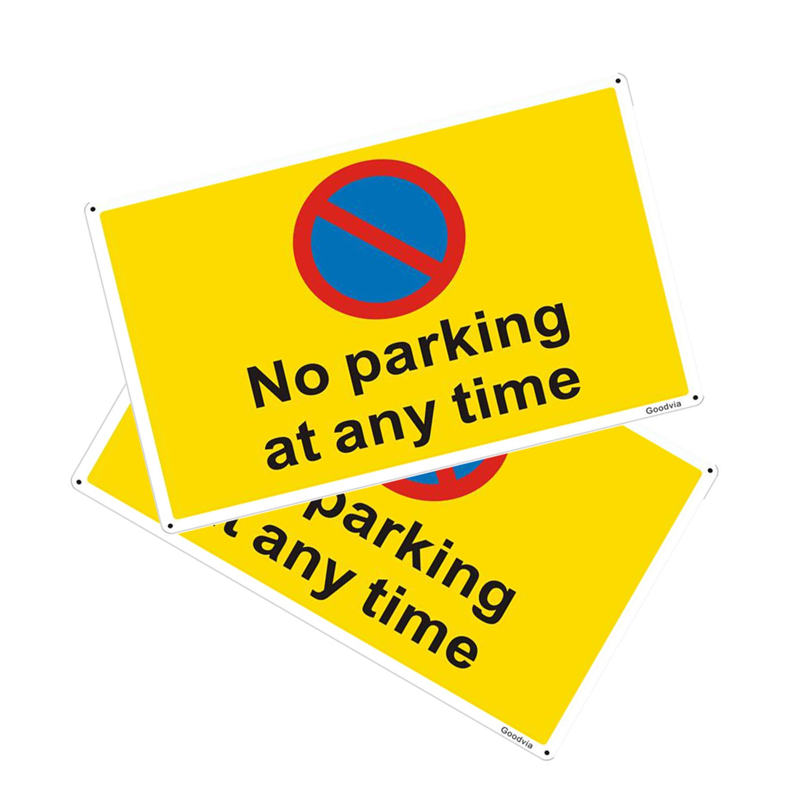 Goodvia No Parking Signs 18 x 12 Inches, 2 x No Parking at Any Time Sign Outdoor No Parking Sign Yellow Aluminium No Parking at Any Time Signs with 4 Pre-Drilled Holes