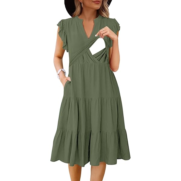 breastfeeding midi dress Cotton Gauze Ruffle Midi Dress- Lavender