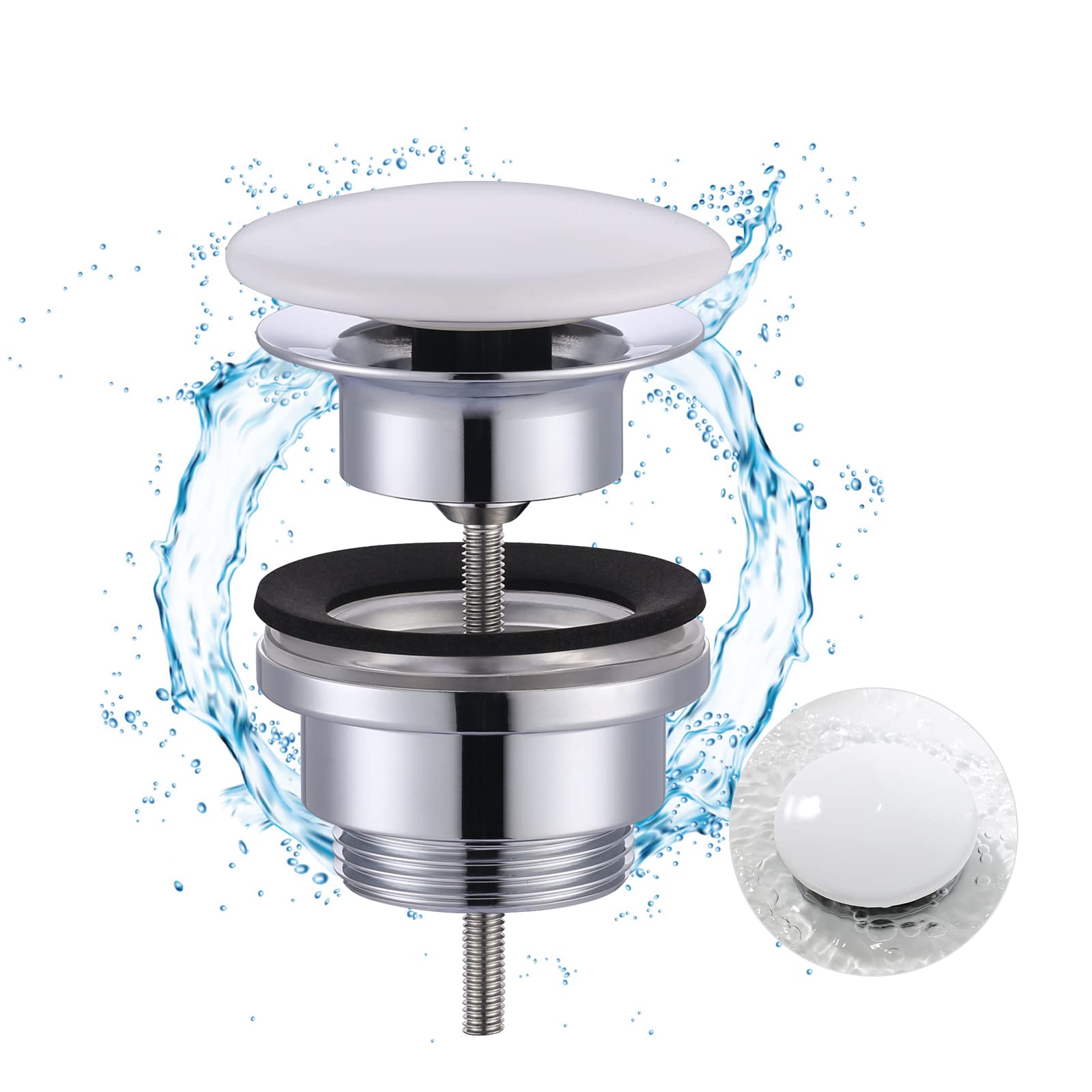 iVIGA Universal Sink Plug Drain Stopper Fitting with Overflow, Sink Stopper G1/4 Pop up Basin Plugs Standard Size for Bathtub, Kitchen, Basin