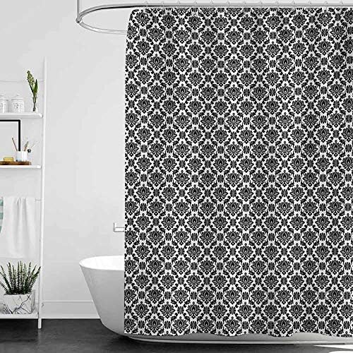 Ediyuneth シャワーカーテン ビーチテーマ 白黒 花と葉のモノクロ構成 W48 X シャワー室用ブラックホワイトシャワーカーテン 新作アイテム毎日更新 ヴィンテージ風 L72