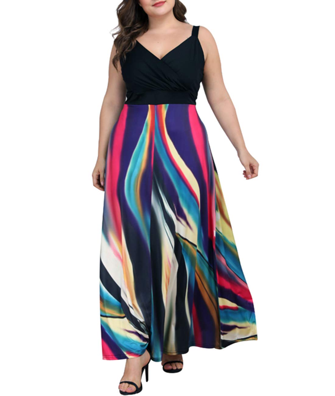 Lalagen Women Plus Size Sleeveless V Neck Evening Party Dress