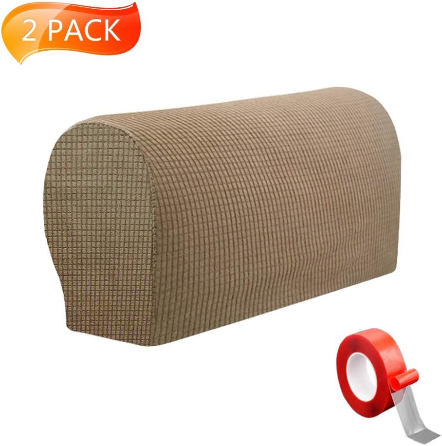Anti-Slip Spandex Armrest Cover for Leather Sofa Stretchy Polyester Double-Layer Thick Fabric Recliner Armchair Couch Slipcover Furniture Protector, Set of 2 (Chocolate): Home & Kitchen