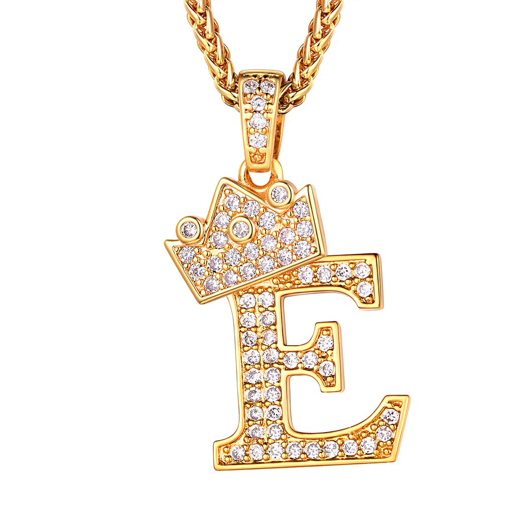Richsteel Personalised Name Necklace For Letter E Gold Chain Bling Initial Jewellery Mens