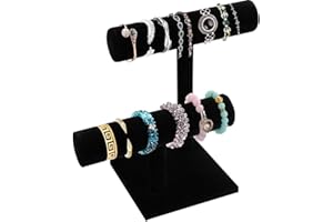 Barelove Jewelry Stand Display 2 Tier, Black Velvet T-Bar Bracelet Watch Bangle Necklace Holder Organizer for Women Girls Men Home Organizer or Store Display