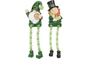 Braxio St Patricks Day Collectible Figurines - Resin Set of 2 Green Gnome Shelf Sitter St Patricks Day Decor Table Centerpieces for Dining Room Gift for Women