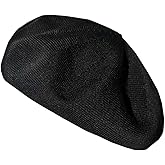 Gllutt Summer Knitted Thin Beret Hat for Women Size Adjustable French Style Solid Color