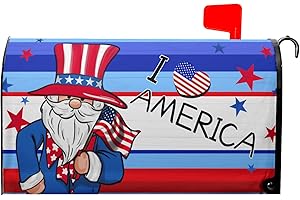 KCOZYDECOR 4th of July Uncle Sam Patriotic Gnomes Mailbox Covers Magnetic Standard Size 18" X 21",I Love America Mailbox Wraps Post Letter Box Cover for Holiday Garden Yard Decor