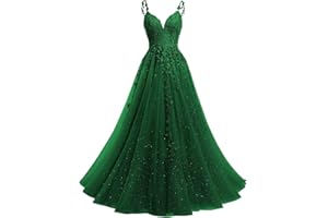 YMSHA V Neck Tulle Prom Dresses 2025 Long Sparkly Lace Formal Party Dress YMS23