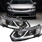 Ronnin - Fits 2006-2011 Honda Civic 2-Door Coupe Projector Headlights | Upgraded LED Driving Lights, Headlamps Assembly Pair | Black