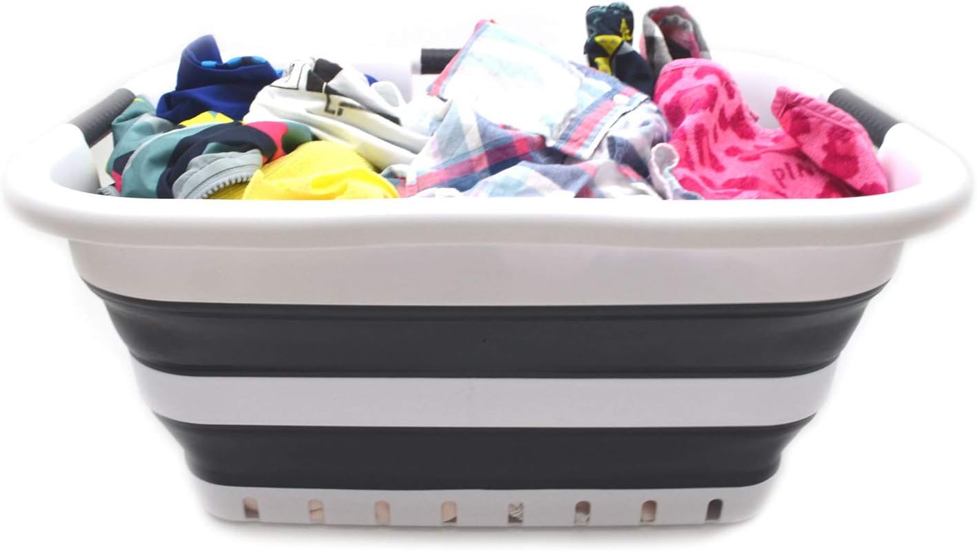 SAMMART 41L Collapsible 3 Handled Plastic Laundry Basket, Foldable Pop Up Storage Container/Organizer, Portable Washing Tub - Image 5