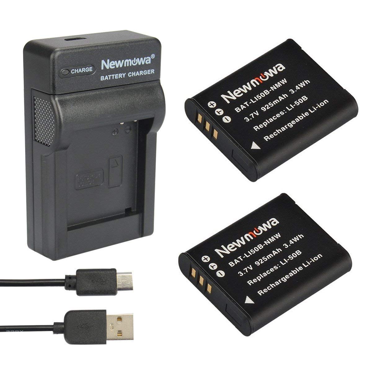 Newmowa Li-50B Replacement Battery (2-Pack) and Portable USB Charger kit for Olympus LI-50B and Olympus SZ-10 SZ-12 SZ-15 SZ-16 iHS Sz-20 SZ-30MR SZ31MR iHS TG-610 TG-630 HIS TG-810 TG-820