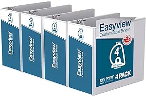 EasyView® Premium, anneau D Angle, personnalisable, View à anneaux, Lot de 4 (Noir, 7,6 cm), White 4"