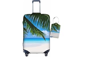 Vridoyt Palm Tree Luggage Covers and Luggage Tags, Elastic Washable Fashionable Anti-Scratch Protector, Summer Vacation Beach Travel Gifts for Men Women(M 22-25 Inch)