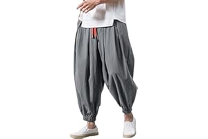 DAZLOR Mens Hip Hop Harem Pants Fashion Solid Color Oversized Tapered Pants Casual Comfy Elastic Drawstring Baggy Trouser