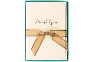 Graphique Script La Petite Presse Boxed Thank you Notes - 10 Embossed and Embellished Gold Foil Cursive Thank You Cards with Matching Envelopes, 3.25"" x 4.75