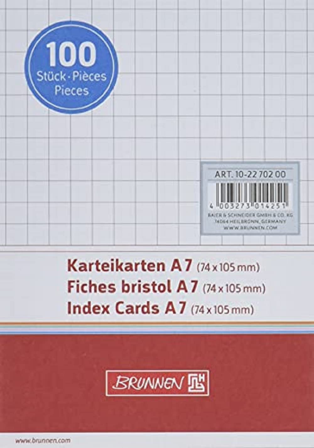Brunnen 102270200 Index Cards (A7 Squared Shrink-Wrapped Pack of 100) White