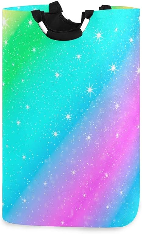 Amazon Lubataga ランドリーバスケット ユニコーンカラフルな背景の空のパステルカラー ランドリーバッグ 洗濯かご おりたたみ 洗濯カゴ おしゃれ 収納ボックス おもちゃ収納 ランドリー収納 オンライン通販