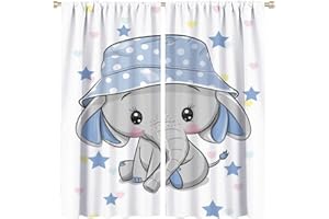 Denruny Cartoon Cute Elephant Curtain Nursery Baby Elephant with Blue Hat Windows Drapes for Nursery Room Kids Room Gifts for Boys and Girls Rod Pocket 2 Panels 84L x 42W