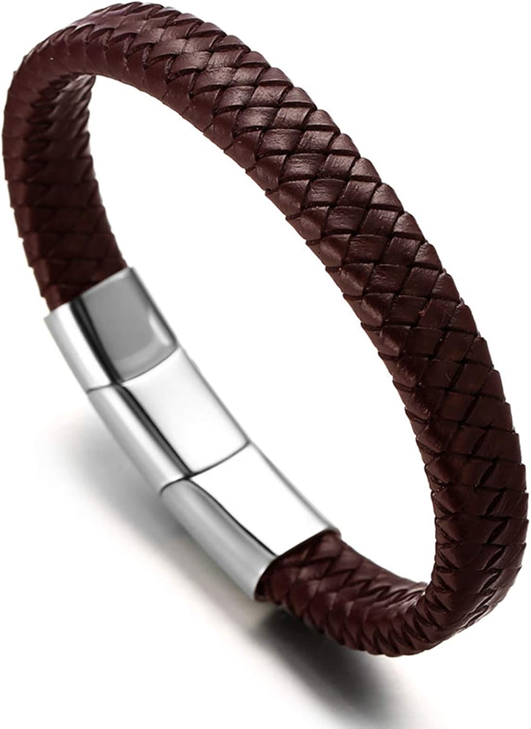 HALUKAKAH Plus ● Solo ● Men's Genuine Brown Leather Bracelet Classic Style Titanium Magentic Clasp Size Adjustable 8.46"-9"(21.5-23cm) with Free Giftbox - Image 5