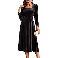 Amazon.com: Bbonlinedress Long Sleeve Velvet Vintage Tea Black Dress Formal  Cocktail Wedding Midi V-Neck Fit and Flare Dress Black S : Clothing, Shoes  & Jewelry