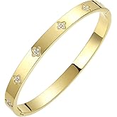 BOLAGTIER Gold Plated Bangle Bracelets for Women Four Leaf Clover Lucky Love Cubic Zirconia Bracelet