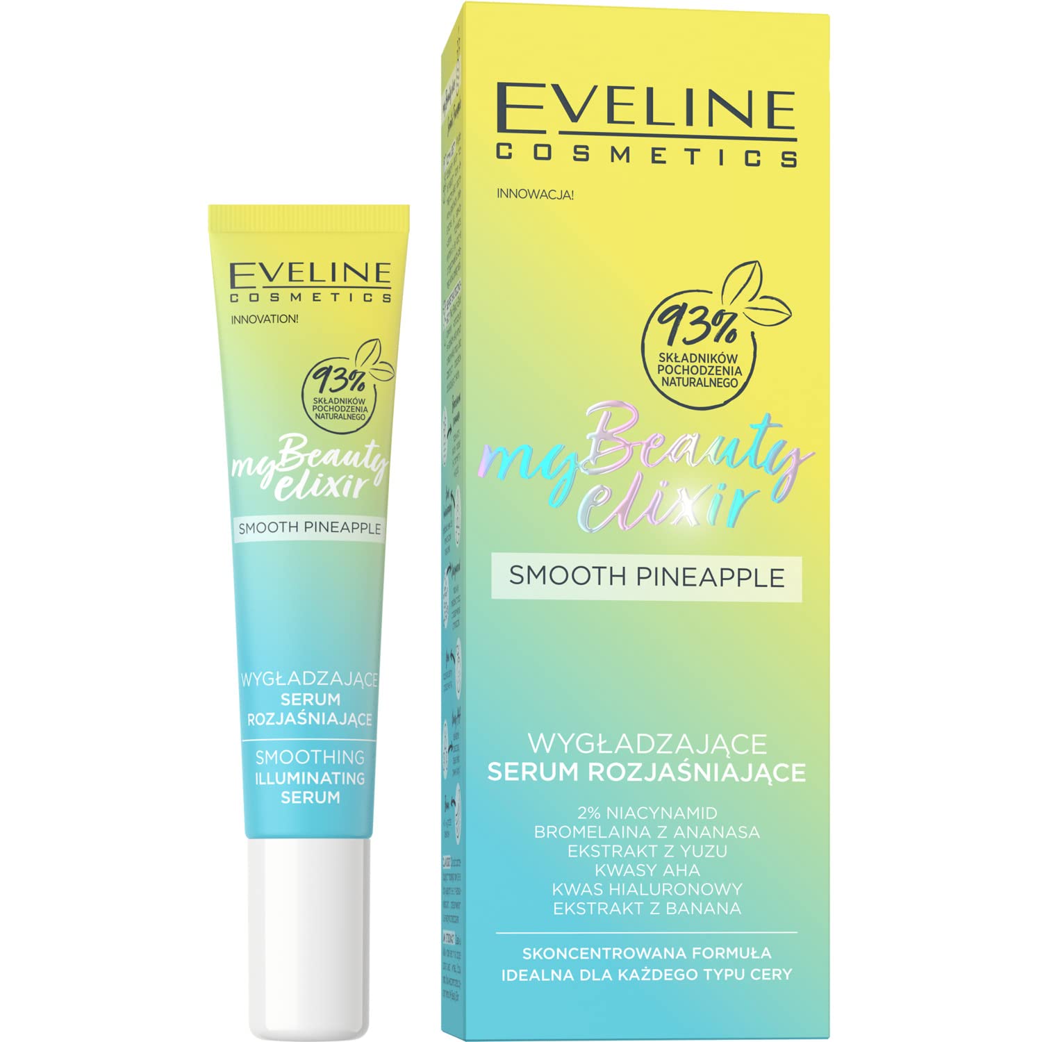 Eveline Cosmetics My Beauty Elixir Hydrating & Brightening Smoothing Serum with Pineapple Bromelain and 2% Niacinamide for Dry Skin - 50ml