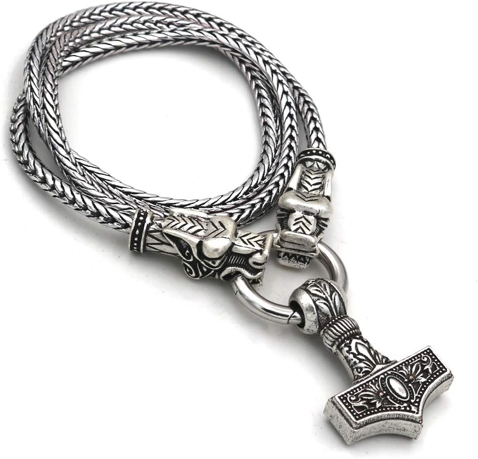 Viking Dragon Head Necklace-Norse Mythology Thor Hammer Pendant, Pagan Jewelry Gothic Vintage Style,Ireland Religion Retro Protection Amulet,Birthday Present