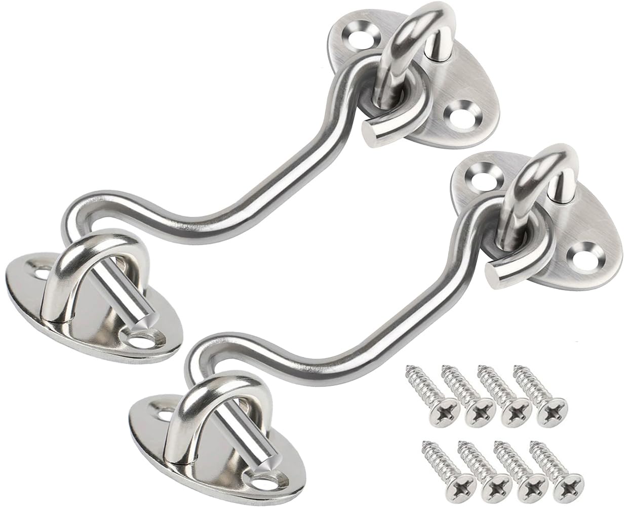 ZiYuya 2PCS Hook and Eye Latch Door Lock, Stainless Steel Gate Cabin Hook Eye Latch Door Lock Hooks Latches for French Wooden Gate Window Brace Shed Catch Hooks Silver 3 Inch
