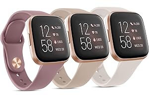 VANCLE 3 Pack Silicone Bands Compatible with Fitbit Versa 2 Bands for Women Men, Soft Breathable Sport Replacement Wristbands for Fitbit Versa 2 / Fitbit Versa/Versa Lite/Versa SE (Milk Tea/Smoke