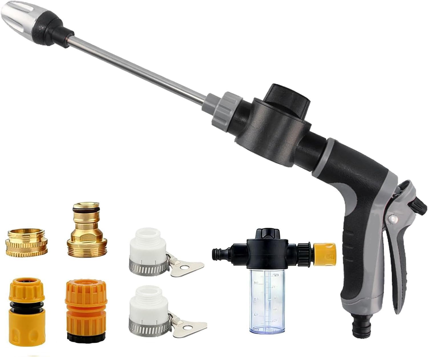 Aquoxis Pressure Washer, Handheld Power Washer with 360° Rotating Nozzle, 3 Spray Modes, Stainless Steel Universal Hose Fit, Tool-Free Installation (1 Set) (Black)