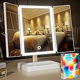 BERTHALESS for Mom Makeup Mirror Vanity Mirror with Lights, 14.4"L x 9.1"W Rechargeable Lighted Mirror with 1X 2X 3X Magnification, 76 LEDs & 3 Color Modes, Valentines Day Gifts for Her, for Teengirls