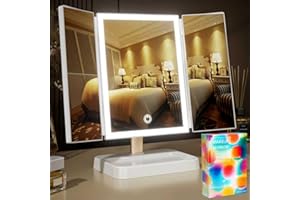 BERTHALESS for Mom Makeup Mirror Vanity Mirror with Lights, 14.4" L x 9.1" W Rechargeable Lighted Mirror with 1X 2X, 3X, Magnification, Color Temperature Options