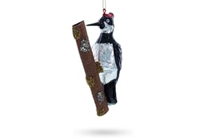 BESTPYSANKY Woodpecker Perched on a Branch Glass Christmas Ornament