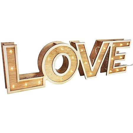 com-four® LED Dekolicht Love, Beleuchtung mit 24 warmweißen LEDs, Leuchtschrift (01 Stück - Love)