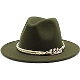 Gossifan Lady Fashion Wide Brim Felt Fedora Panama Hat with Ring Belt