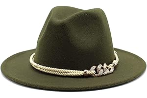 Gossifan Lady Fashion Wide Brim Felt Fedora Panama Hat with Ring Belt