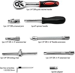 Egofine 46 Pieces 1/4 inch Drive Socket Ratchet