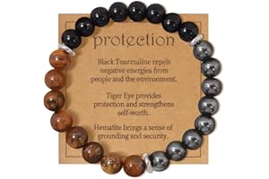 VECO-T Energy Mens Beaded Bracelets,Triple Protection Bracelet for Men,Made of Three Kinds of 8mm Beads (Black Obsidian Hematite Tiger Eye Beaded), Personalized Gifts for Men